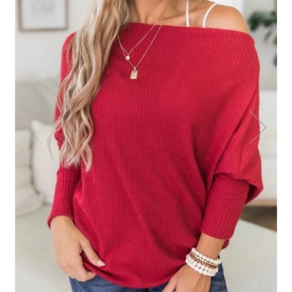 Pink Lily Off the Shoulder Dolman Sleeve Sweater